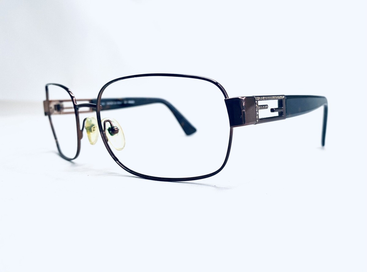 Fendi Brown Gold Rectangular Wrap Eyeglasses Logo Temples  display picture 2