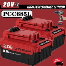 2PACK 20 Volt 8.0Ah Lithium-ion Battery for Porter Cable 20V MAX PCC685L PCC680L