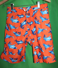 Lands' End Orange Swim Shorts Shark Pattern Youth Large 14-16