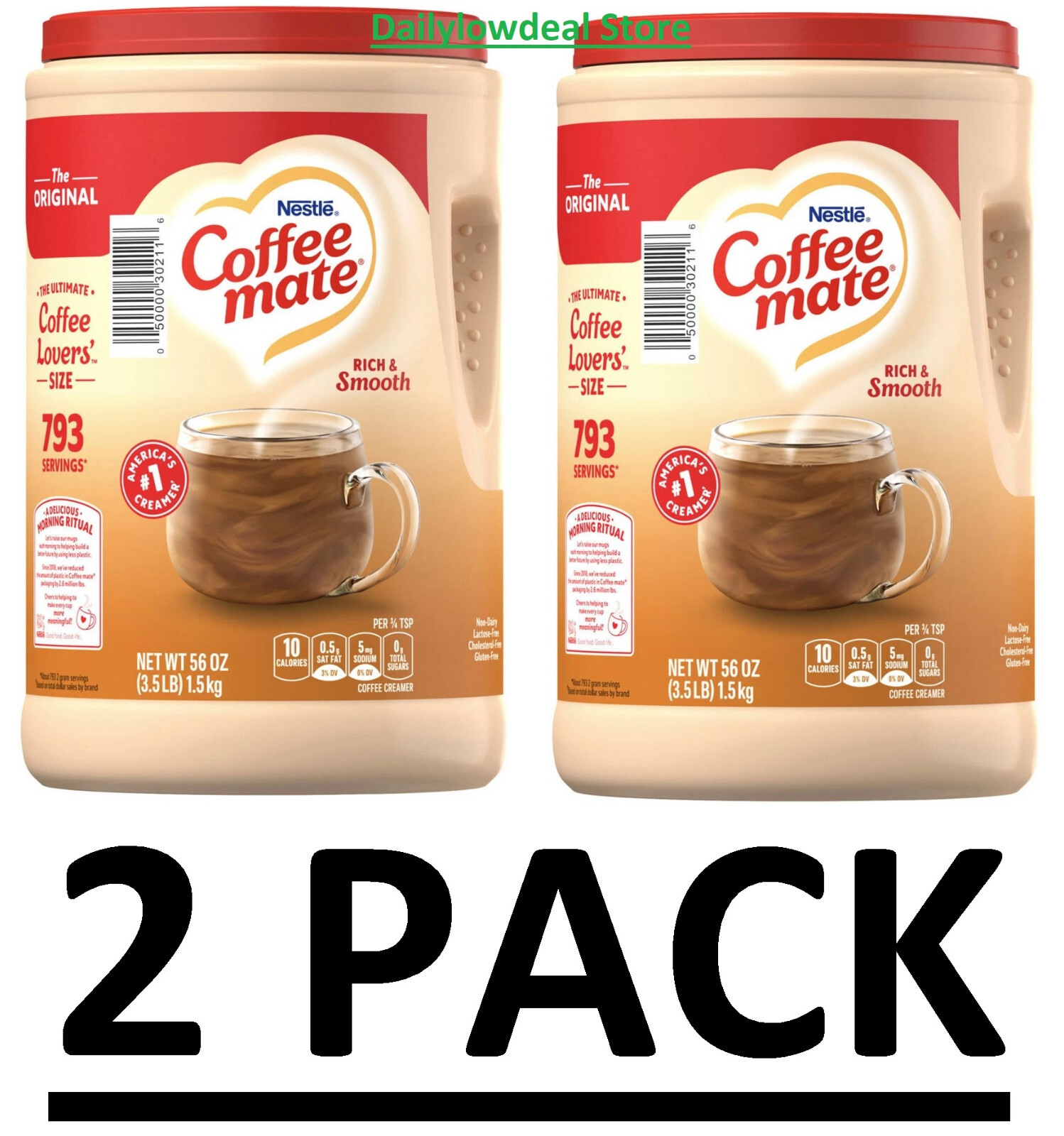 2 PACK Nestle Coffee-mate Powder Original Non-Dairy Creamer Canister 56 oz EACH