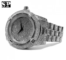 Men Hip Hop White Gold Plated Iced Bling Quavo Metal Band Clubbing Watch