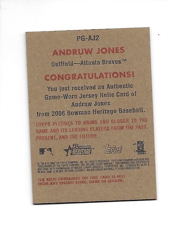 2006 BOWMAN HERITAGE Pieces Of Greatness Jersey Relic ANDRUW JONES (Braves) - Picture 2 of 2