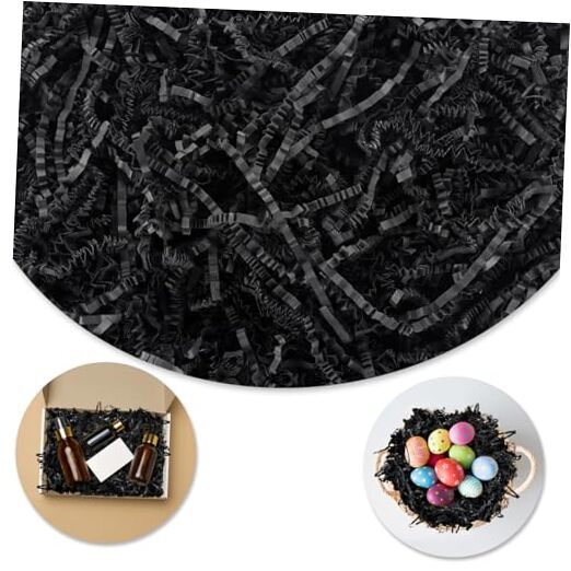 8oz Shredded Paper For Gift Baskets, Crinkle Paper Crinkle Paper Filler, Black-image
