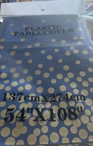 2x NEW Blue And Gold Dot Plastic Tablecloths 137cm X 274cm (from Amazon)