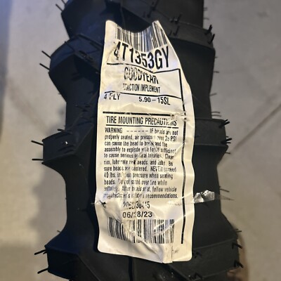 Goodyear Traction Implement I-3 5.90-15 SL B/4PLY. 2623 DOT. Read Description