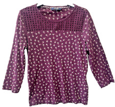 NWOT DEBENHAMS MAINE UK 12-14 100% Cotton Purple Mix 3/4 Sleeve Top