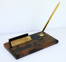 SET SCRIVANIA BASE MARMO TIGRE, PORTA CARTE E SET PENNE, NUOVO