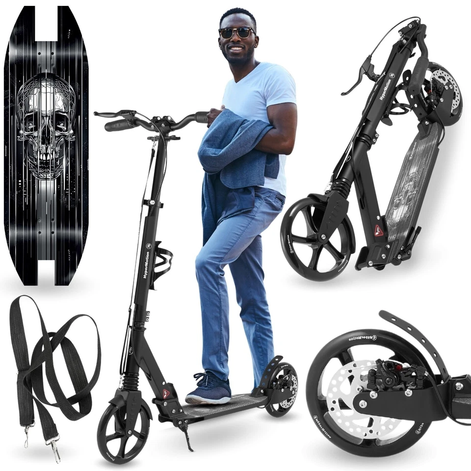 HYPERMOTION Scooter Faltbarer Aluminium-Scooter mit Federung & Tragegurt Skyline 200mm Räder