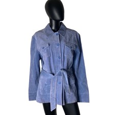 Dickies Women Blue Suede Leather Belted Jacket Sz Xl