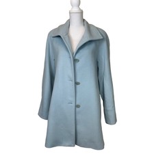 Vintage Talbots Womens Coat Blue Wool Angora Blend Button Front Size 8