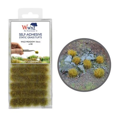 WWS Static Grass Tufts x 100   Wild Meadow, 10mm   Model Railway Wargame Scenery