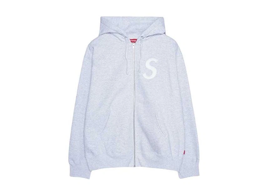 Sweat à capuche zippé avec logo Supreme S gris cendre