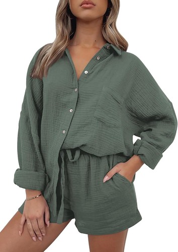2 Piece Lounge Wear Set for Women – Oversized Shirt & Shorts Pajama Outfit 2025 - Picture 31 of 150