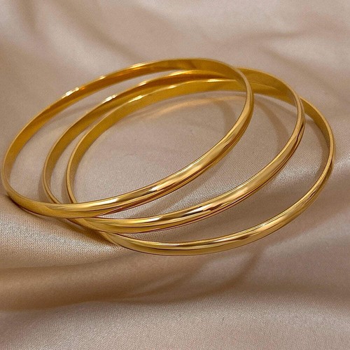 3pcs Glossy 18K Gold Plated Stainless Steel Bangle Bracelet for Women Minimalist - Picture 2 of 10