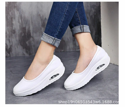 Neu Damen-Slipper Keilabsatz Krankenschwester-Pump Keilabsatz Mary Jane runde Spitze Halbschuhe - Bild 5 von 6