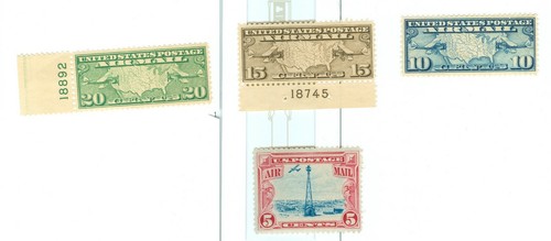  1926 U.S. Airmail C7, C8 15 cent w\plate#, C9 20 cent w\PLATE#, 1928 C11 MNH  - Bild 1 von 2