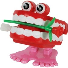 1 Funny WALKING CHATTERING TEETH Small Wind Up Joke Gag Feet Toy Rose Mouth Eyes
