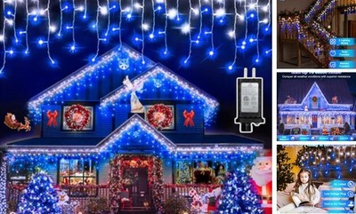 792 LED 82ft Christmas Icicle Lights 82 FT with 176 Drops Blue & Cool White