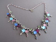 VINTAGE SWEET ROMANCE SILVER TONE CHUNK RHINESTONE ROSE COLLAR NECKLACE