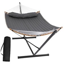 Double Portable Hammock with Stand, 2 Person Hammock with Curved Dark Gray