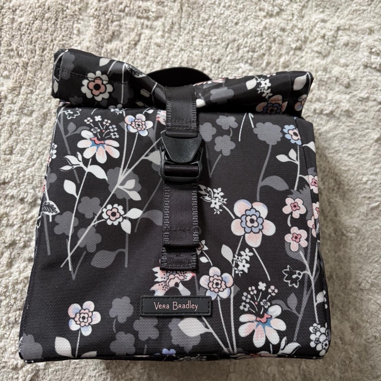Vera Bradley Floral Canvas Lunch Bag Black Pink White Gray Easy to Clean Used
