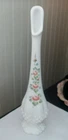 FENTON hobnail white milk glass swung bud vase hand pnt'd roses by Judy Budine