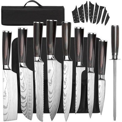 Messerset 8-tlg Küchenmesser Set mit Messerschärfer, Scharf Messer Set aus Ho...