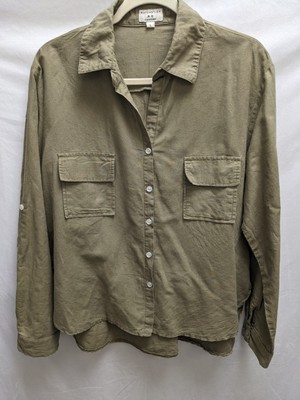 Matchstick Argus Japanese Linen Cotton Blend Olive Green Button Up Shirt Sz L