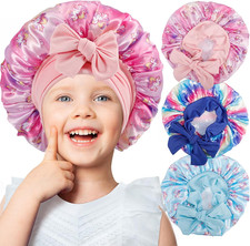3 Pcs Kids Bonnets for Girls,Soft Silk Bonnet for Kids,Satin Hair Bonnets Child