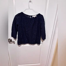 LOFT Midnight Blue Lace Blouse