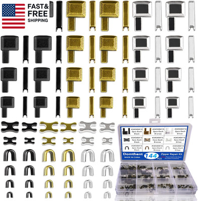 144PCS Zipper Repair Kit   4 Sizes (#3, #5, #8, #10), Insertion Pins, 3-Color Zi