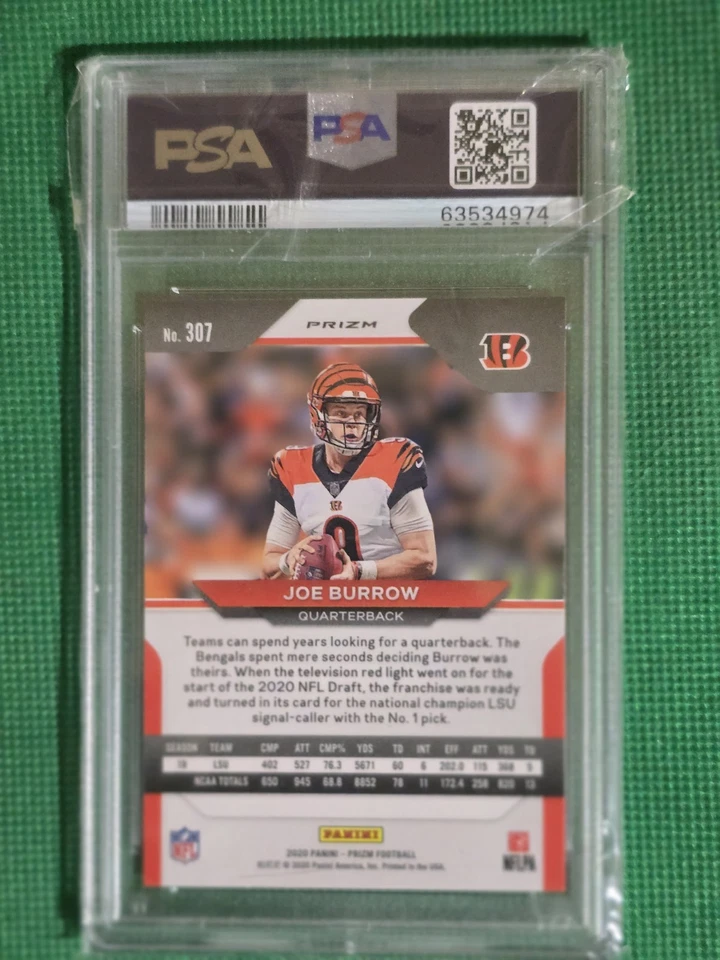 2020 Prizm Joe Burrow azul claro estampa curta #307 PSA 9 novato - Imagem 2 de 4