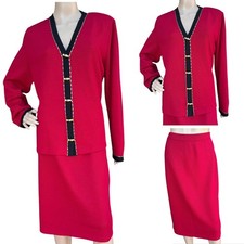 Vintage St. John Santana Knit Red Skirt Suit Set Paillettes Jkt 12 Skrt 16