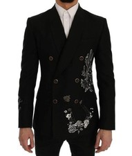 Men's Black 2-Piece Suit Floral Embroidered Western Wedding Prom Slim