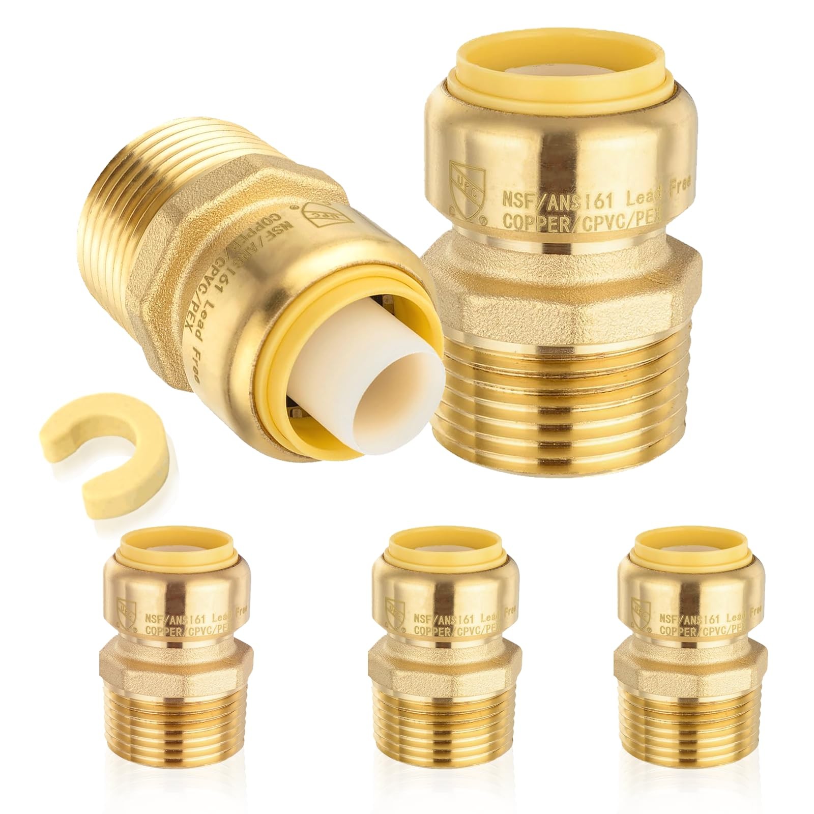 5 PCS 3/4x1/2 Inch MNPT Pushfit Male Adapter Connect Brass Plumbing Fitting