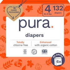 Pura Size 4 Eco-Friendly Diapers 18-31 lbs 4 132 Diapers , White