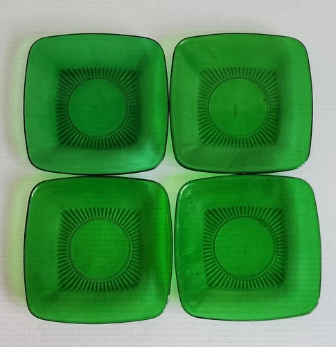 Vintage Anchor Hocking Charm Forest Green Glass Luncheon Salad Plates 4