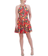 Vince Camuto Womens Printed Scuba Fit & Flare Dress