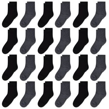GENTABY 24 Pairs Kids Socks - 12 Black/12 Dark Gray, Solid Color Crew Socks for