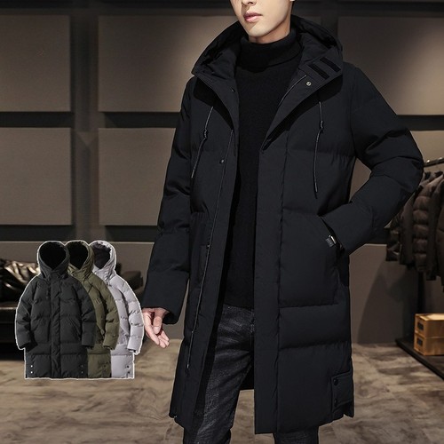 Men Oversized Warm Long Coat Loose Mid-Length Hooded Cotton Padded Coat Winter - Picture 4 of 19