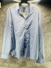 H M Dress Shirt Mens 2XL Blue Slim Fit Easy Iron Wrinkle Free Long Sleeve New