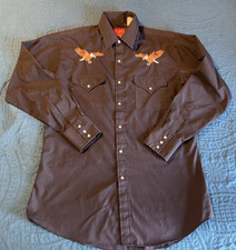 Plains Western Wear Pearl Snap Emrpidered Eagle Long Sleeve Shirt Black Med