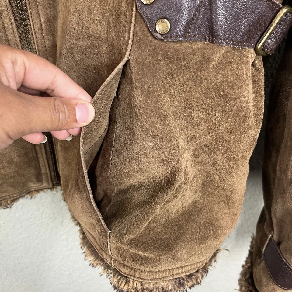 Chaqueta de gamuza GUESS de piel sintética y cuero genuino grande/marrón cremallera completa Y2K de colección Foto 4 de 4