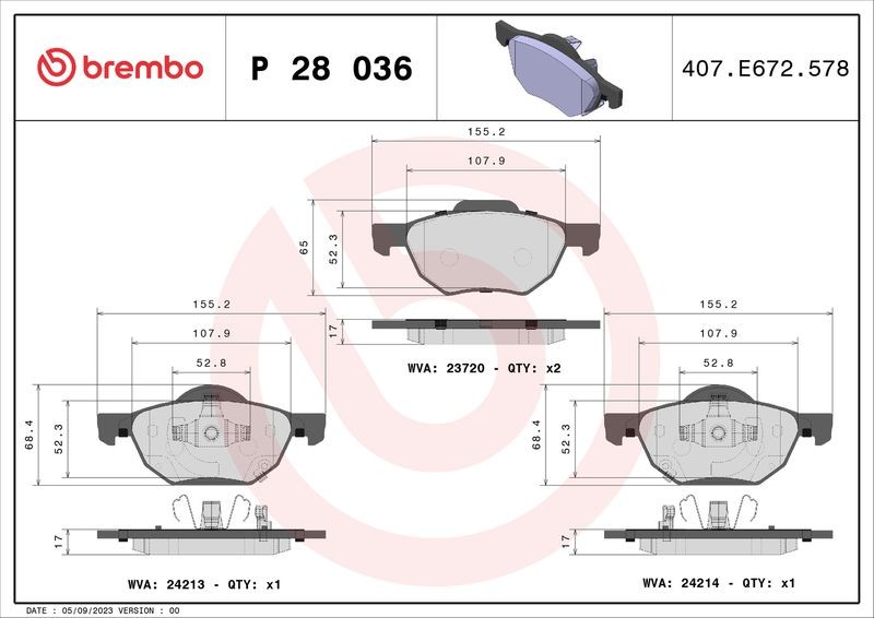BRAKE PAD SET DISC BRAKE P 28 036 FOR HONDA ACCORD/VII/EURO/Tourer/VIII 2.4L - Image 12