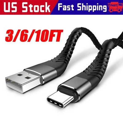 Heavy Duty Braided USB C Type-C Fast Charging Data Sync Charger Cable Long Cord