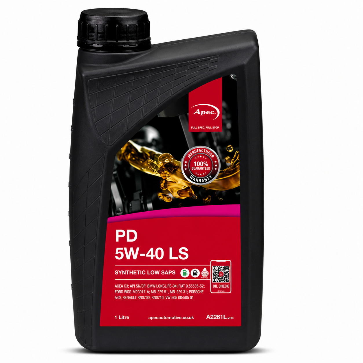 APEC PD 5W-40 LS Fully Synthetic Engine Oil 1L | ACEA C3 BMW LL-04 9.55535-S2