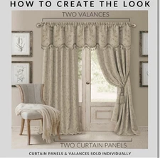 Elrene Home Fashions Mia Jacquard Scroll Blackout Window SINGLE PANEL & Valance