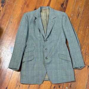 Vintage Pytchley Men's Beige Brown Plaid Fox Hunt Coat Blazer Size 42L