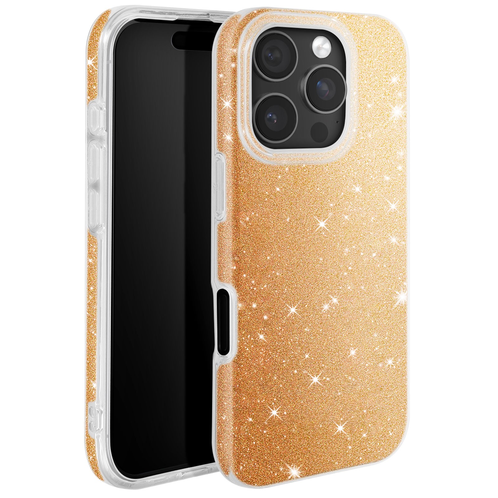 Coque dorée iPhone 16 Pro Max style scintillant pour vos sorties et soirées