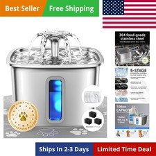 Innovation Award Winner Stainless Steel Cat Water Fountain, 108oz/3.2L Automa...